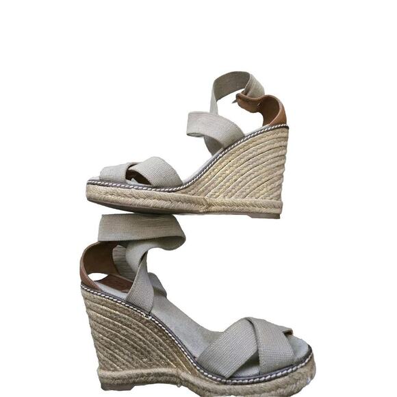 Womens Tory Burch Wedge Open Toe Sandals 167K13 Brown/Gold Size 9.5 - Picture 1 of 11